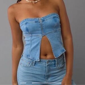 NWOT American Eagle Denim Zip-Front Tube Top Size XL